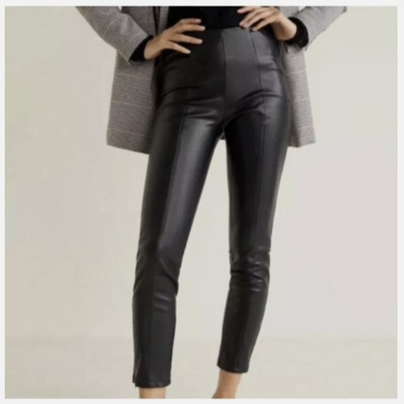 Mango MNG Black Vegan Leather Pants XS-S - Picture 1 of 6
